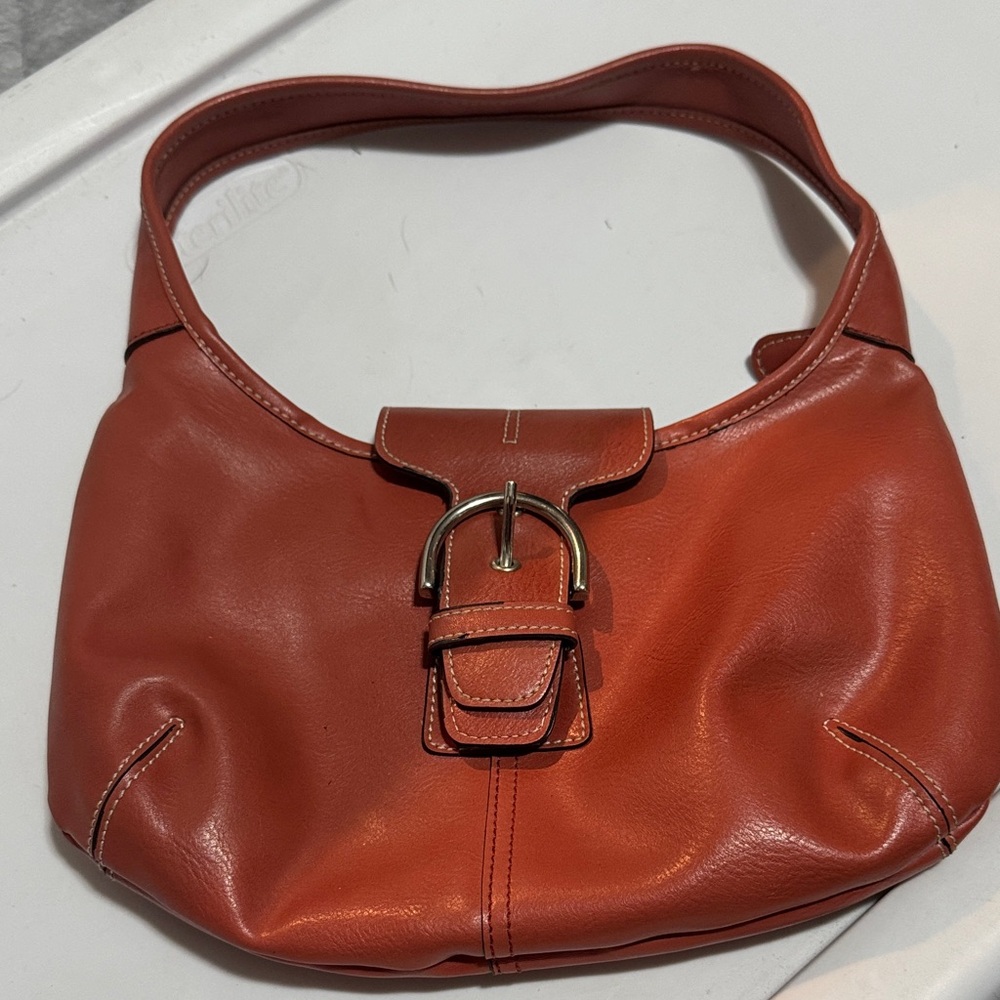 Belle rose Leather Shoulder Bag - Rust
